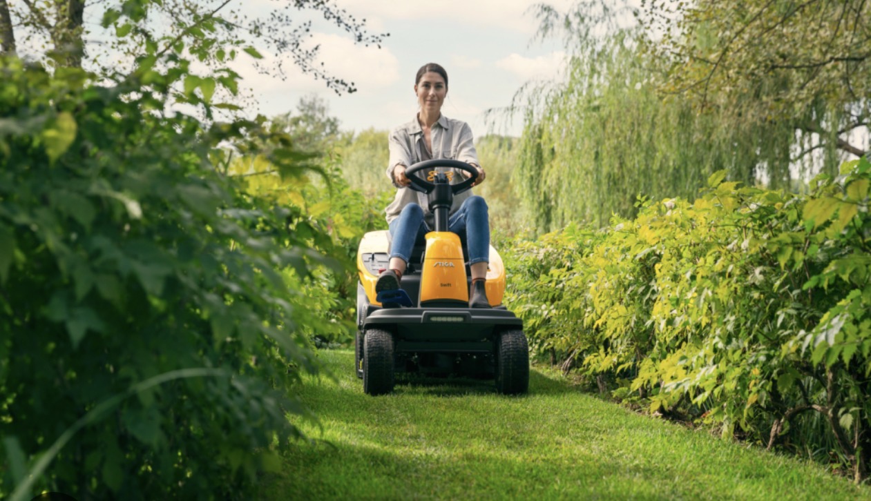STIGA ride-on mower in a garden